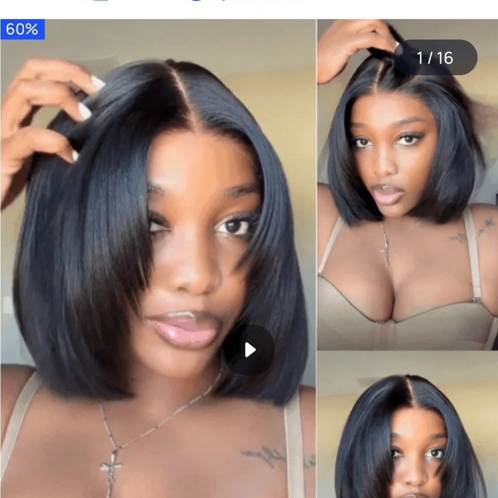 Sleek Black Human Hair Wig - Picture 3 of 6